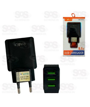 Carregador Rápido 3 USB 5.1A Inova CAR-9916