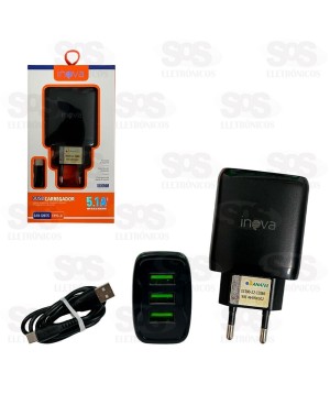 Carregador 3 USB 5.1A Com Cabo Type C Inova CAR-12817C