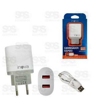 Carregador 2 USB 3.1A Com Cabo Type C Inova CAR-3176C
