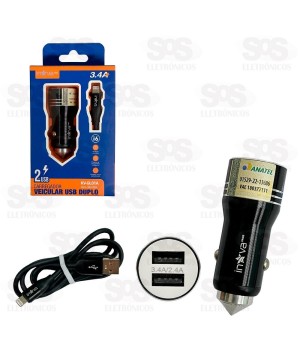 Carregador Veicular 2 USB 3.4A Cabo Iphone Inova Prime KV-GL01A