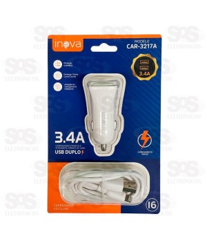 Carregador Veicular 2 USB 3.4A Cabo Iphone Inova CAR-3217A