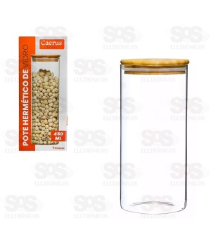 Pote De Vidro Redondo Com Tampa De Bambu 450ML CRS-2305