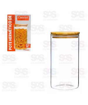 Pote De Vidro Redondo Com Tampa De Bambu 500ML CRS-2302