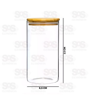 Pote De Vidro Redondo Com Tampa De Bambu 500ML CRS-2302