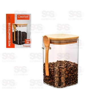 Pote De Vidro Com Tampa De Bambu e Colher 250ML CRS-2295
