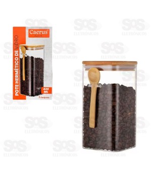 Pote De Vidro Com Tampa De Bambu e Colher 420ML CRS-2296