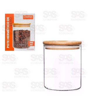 Pote De Vidro Redondo Com Tampa De Bambu 700ML CRS-2401