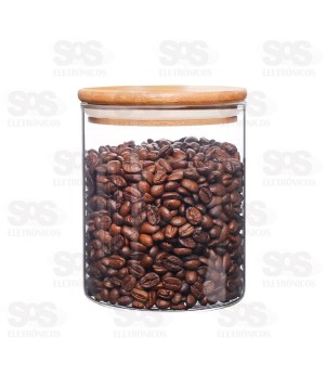 Pote De Vidro Redondo Com Tampa De Bambu 950ML CRS-2402