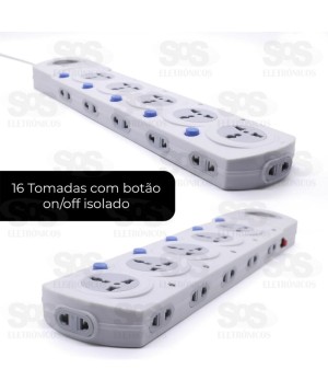 Filtro De Linha 16 Tomadas Bivolt Cabo 3 Metros B-Max BM-8689