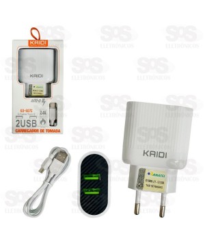 Carregador 2 USB 2.4A Com Cabo Type C Kaidi KD-607C