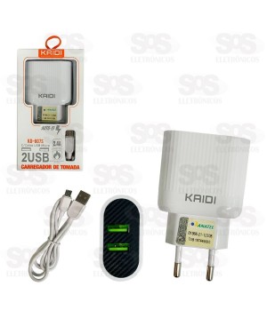 Carregador 2 USB 2.4A Com Cabo Micro USB V8 Kaidi KD-607S