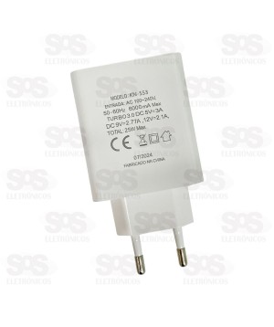 Fonte De Parede Carregador Rápido USB 3.1A 25W KDPAN KN-553