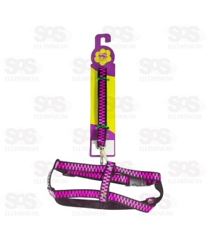 Coleira Peitoral Com Guia Nylon Listrada N°1 3096