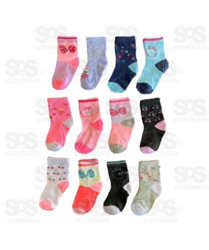 Kit 12 Pares Meia Infantil Antiderrapante Sortidas
