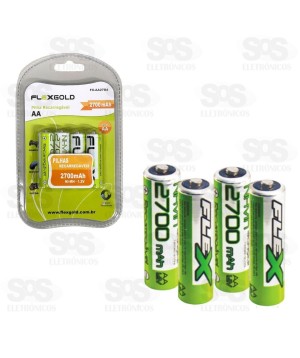 Pilhas AA 1.2V Recarregável 2700mAh 4 Unidades Flex FX-AA27B4
