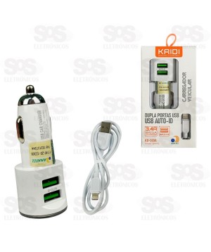 Carregador Automotivo 2 USB 3.4A Cabo Iphone Kaidi KD-303A