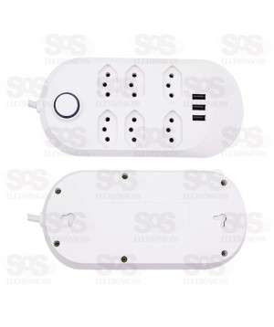 Extensão 6 Tomadas Com 3 USB B-Max BM-8698