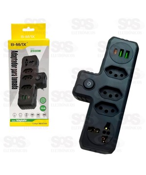 Adaptador 3 Tomadas Com USB e Type C B-Max BM-8704B