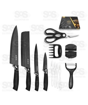 Kit Facas De Cozinha 12 Peças Com Afiador B-Max BM-F1098