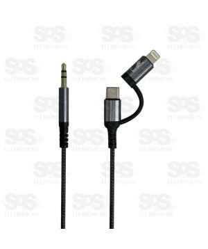 Cabo de Áudio Auxiliar 2 em 1 Type C/Iphone EL-3145