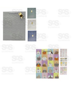 Sacola De Presente  42X30X12CM Cores e Estampas Variadas 5863 5875