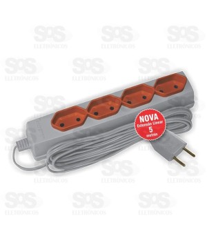 Extensão 4 Tomadas 2 Pinos 5 Metros Luster 2175