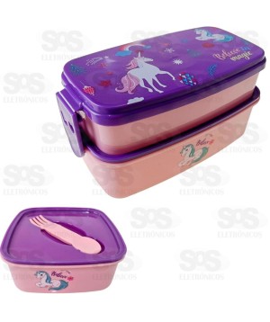 Kit Marmita Infantil Unicórnio Com Colher e Garrafa Caerus