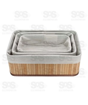 Jogo 3 Cestos de Bambu Multiuso Onyx 5937