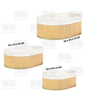 Jogo 3 Cestos de Bambu Multiuso Onyx 5935