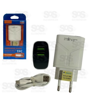 Carregador 2 USB 4.8A Com Cabo Type C Inova KV-3146C