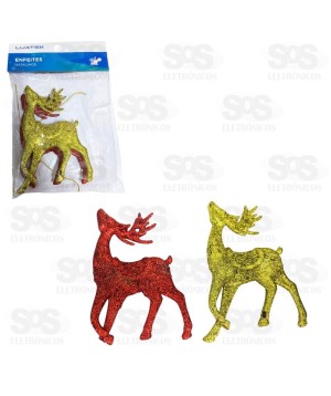 Enfeite Com 2 Renas com Glitter  Cores Variadas BC59