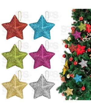 Enfeite 6 Estrelas Com Brilho Cores Variadas BC98