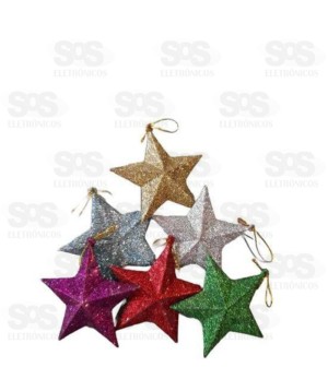 Enfeite 6 Estrelas Com Brilho Cores Variadas BC98