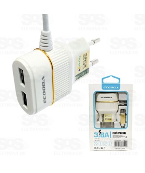 Carregador Type C 3.6A 2 USB Anatel Ecooda 11140 / 11142 / 11144