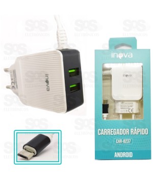 Carregador Micro USB V8 4.1A 2 USB Inova car-8237