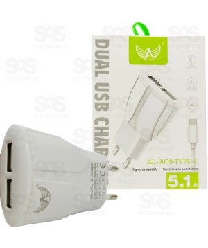 Carregador Type C Com 2 Portas USB 5.1A Altomex al-9059C