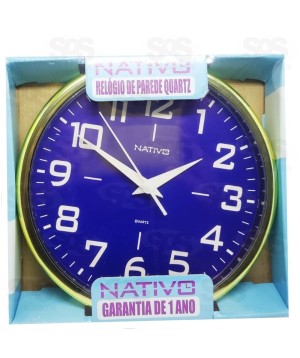 Relógio De Parede Redondo Metalizado Dourado E Azul Nativo 80408-0