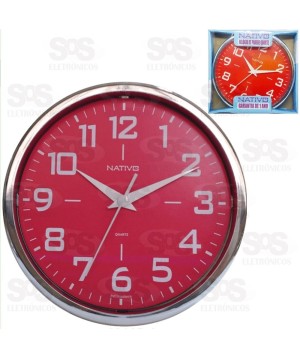 Relógio de parede redondo metaizado cromo 80402-8.